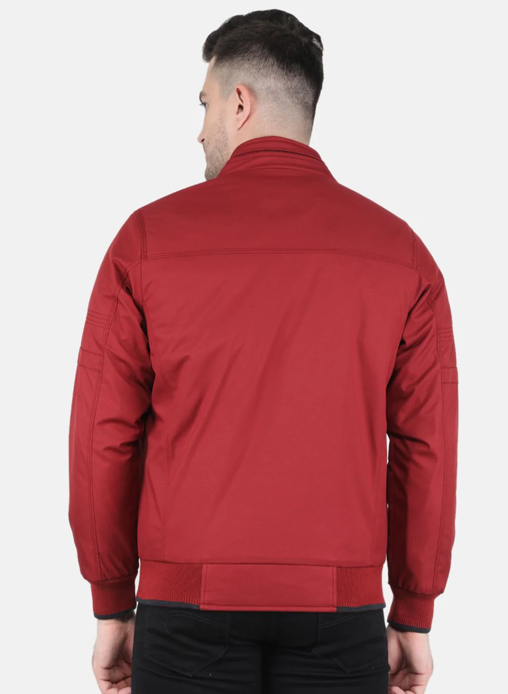 Men Maroon Solid Jacket - Image 3