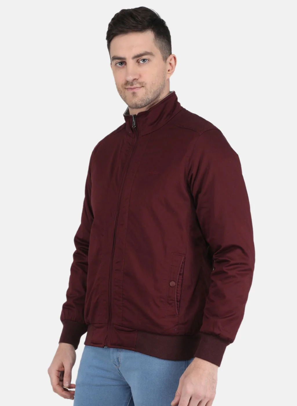 Men Maroon Solid Jacket - Image 2