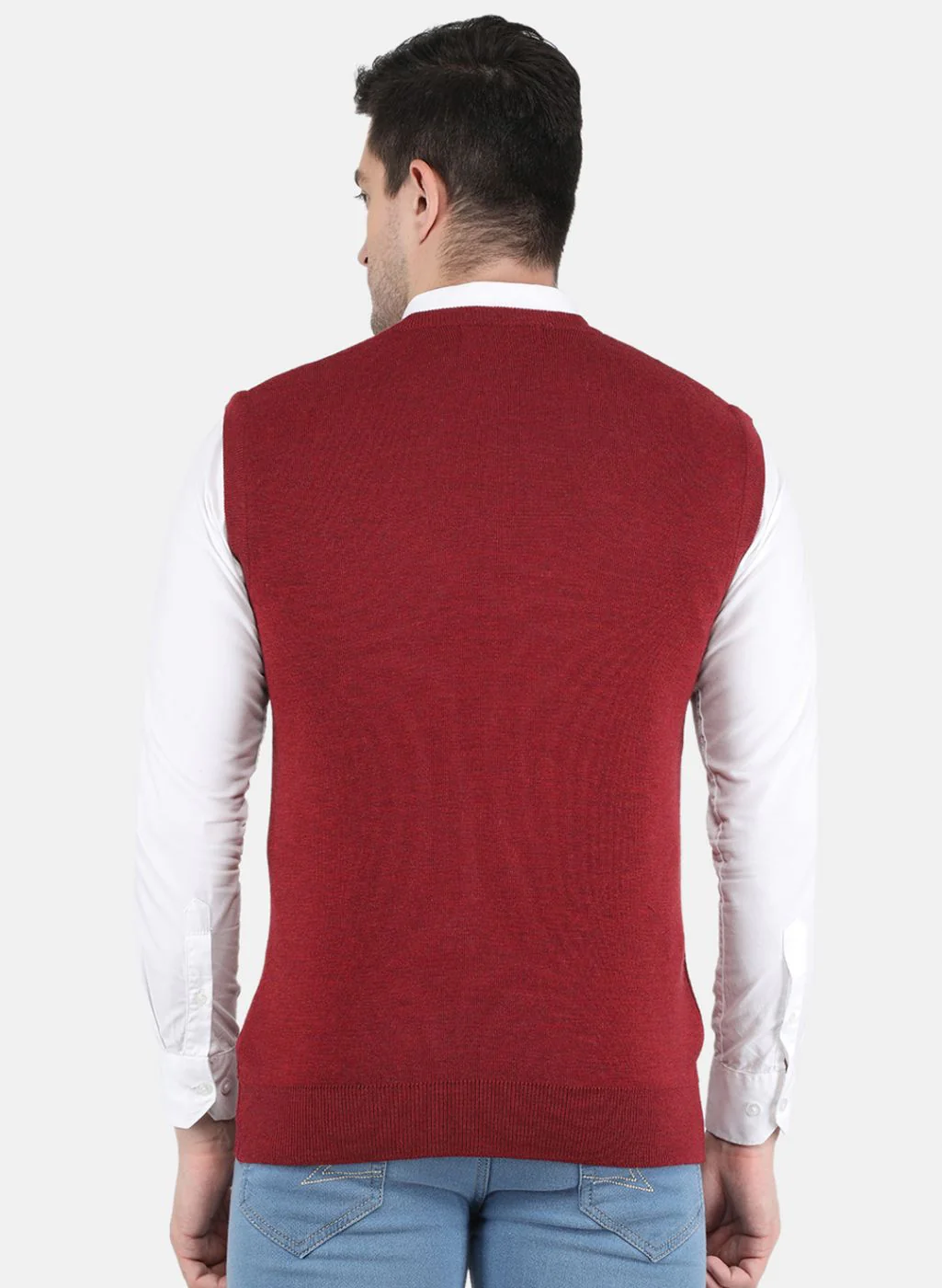 Men Maroon Solid Sweater - Image 3