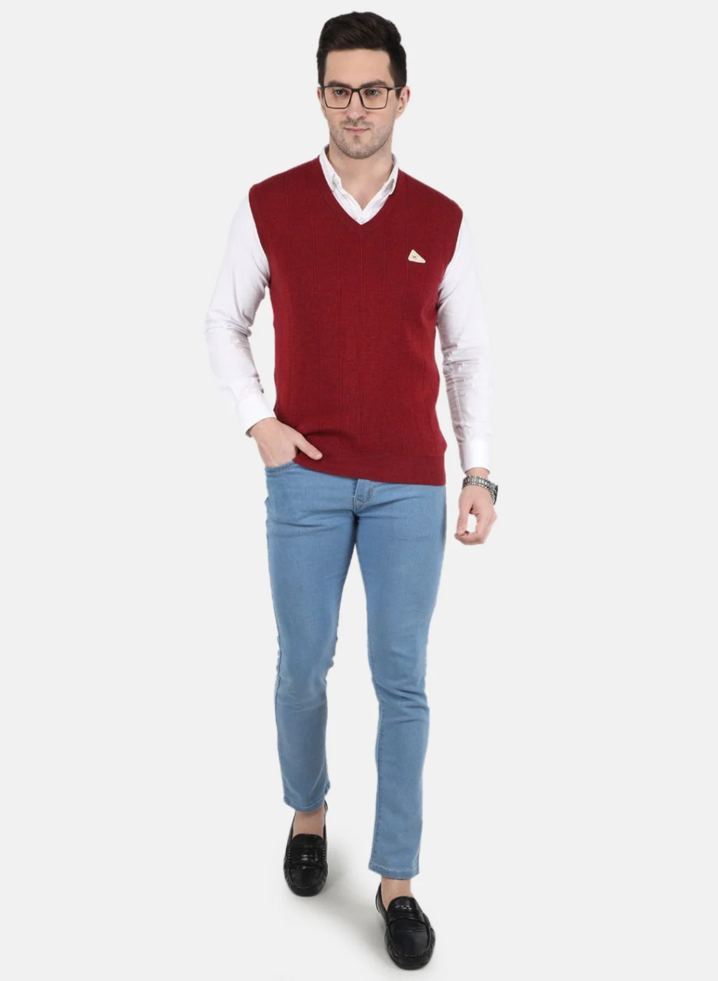Men Maroon Solid Sweater - Image 4