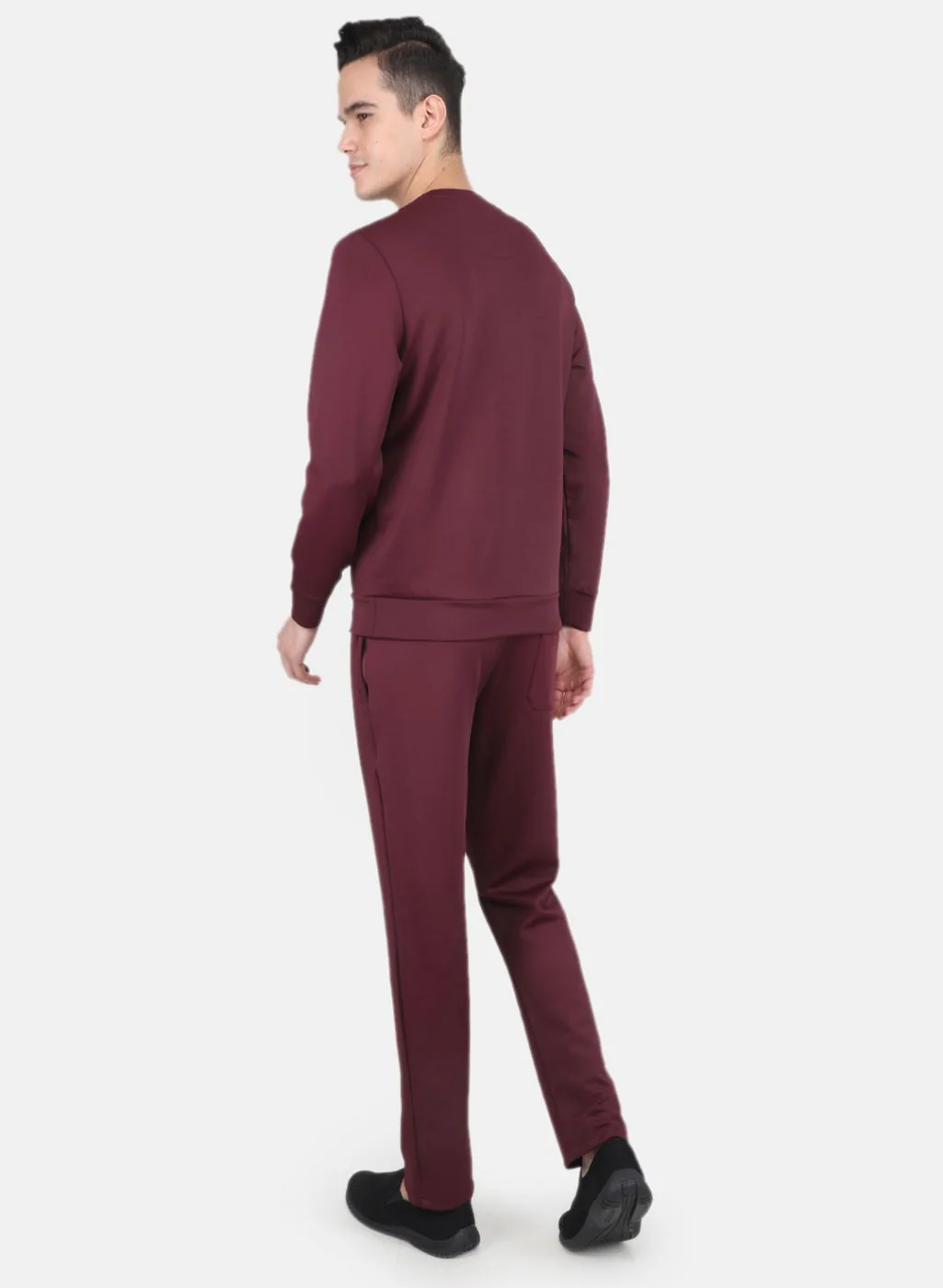 Men Maroon Solid Tracksuit - Image 3
