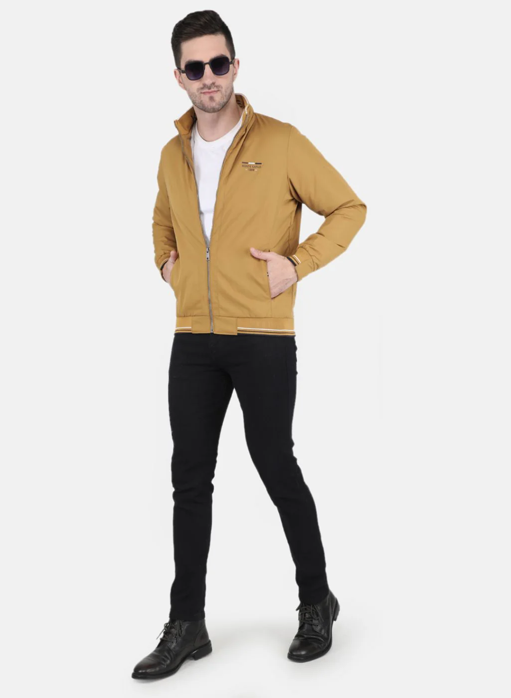 Men Mustard Solid Jacket - Image 4
