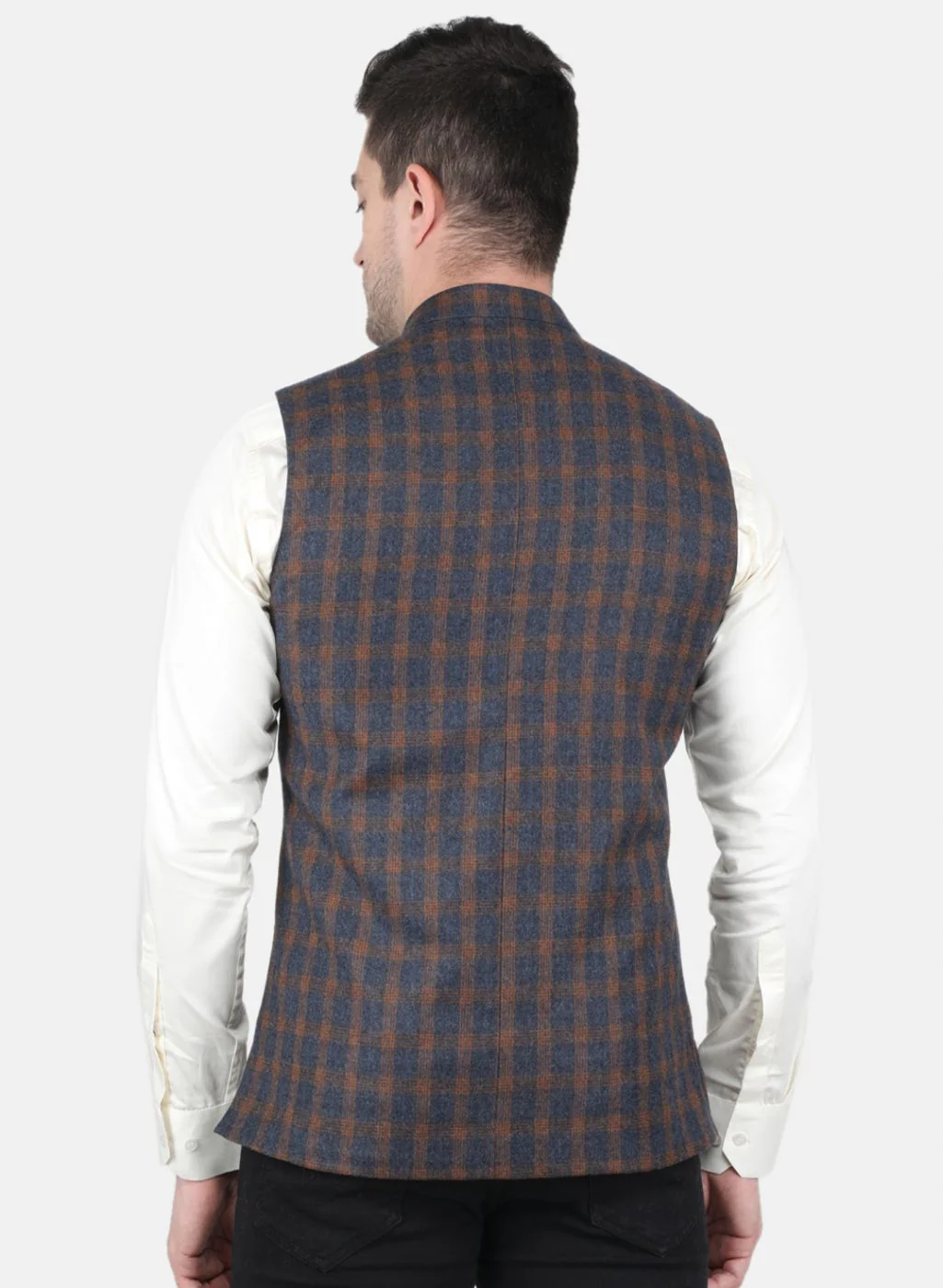 Men NAvy Blue Check Coat - Image 3