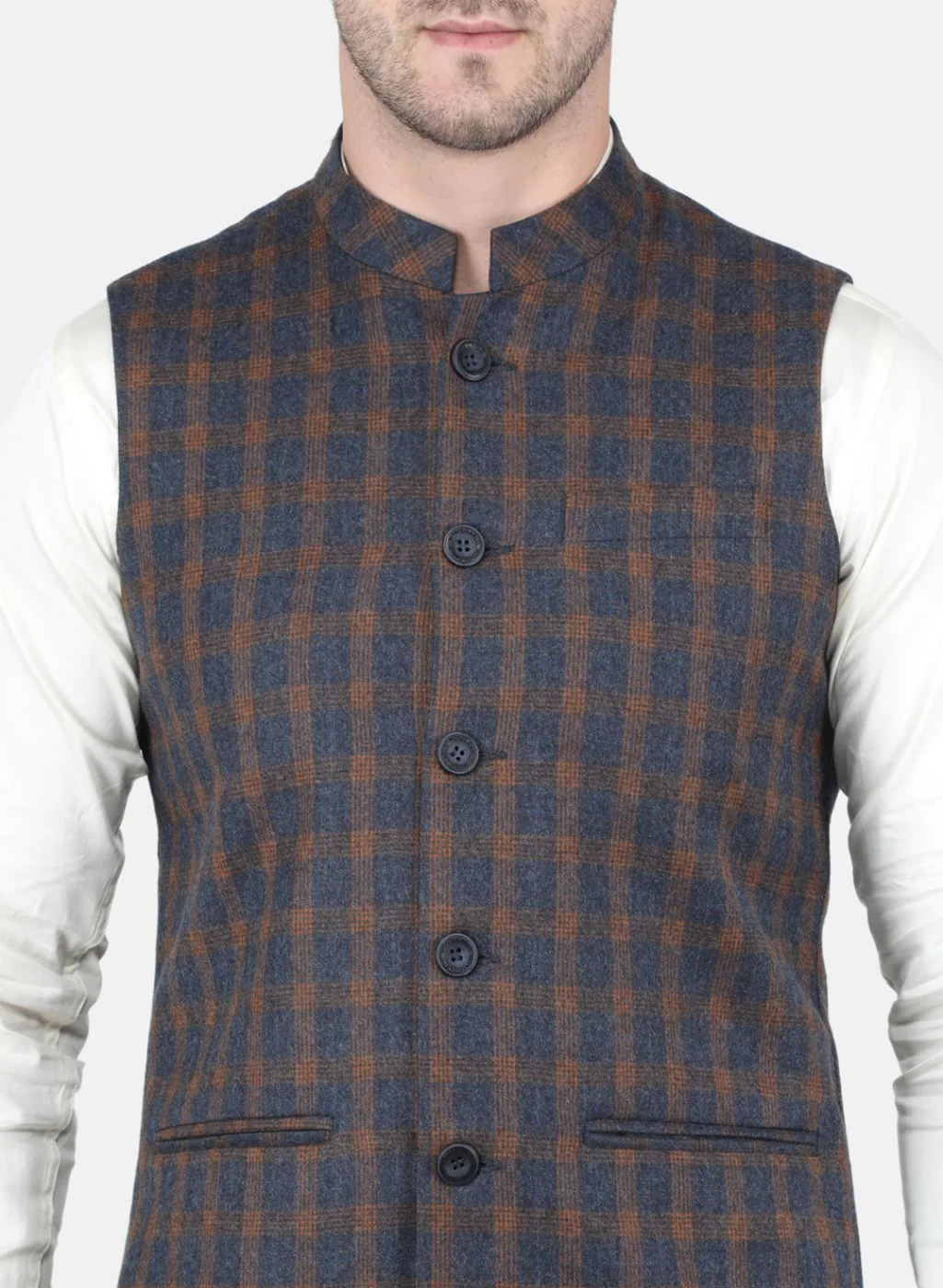 Men NAvy Blue Check Coat - Image 5