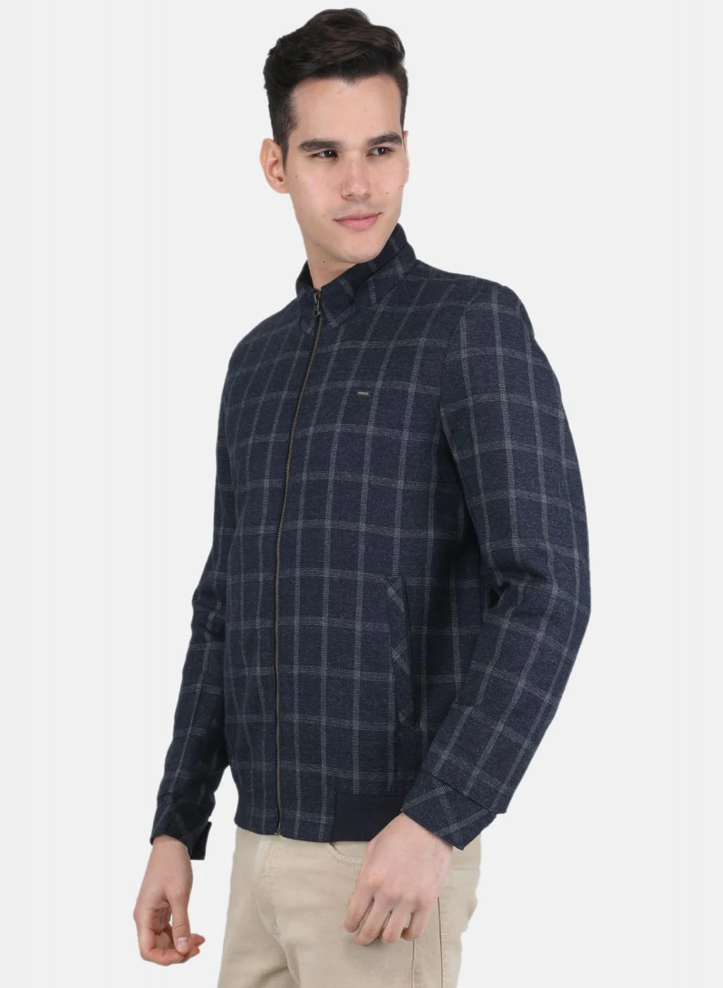 Men NAvy Blue Check Coat - Image 2