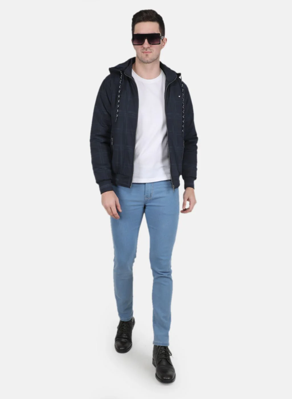Men NAvy Blue Check Jacket - Image 4