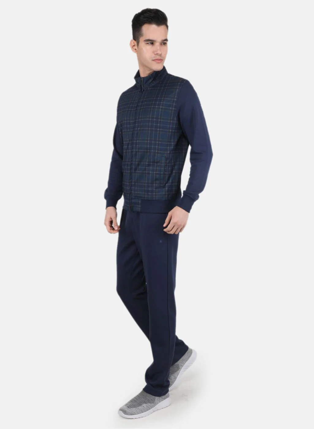 Men NAvy Blue Check Tracksuit - Image 2