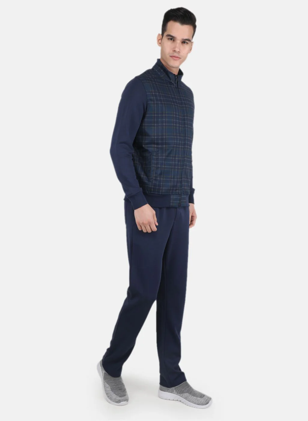 Men NAvy Blue Check Tracksuit - Image 7