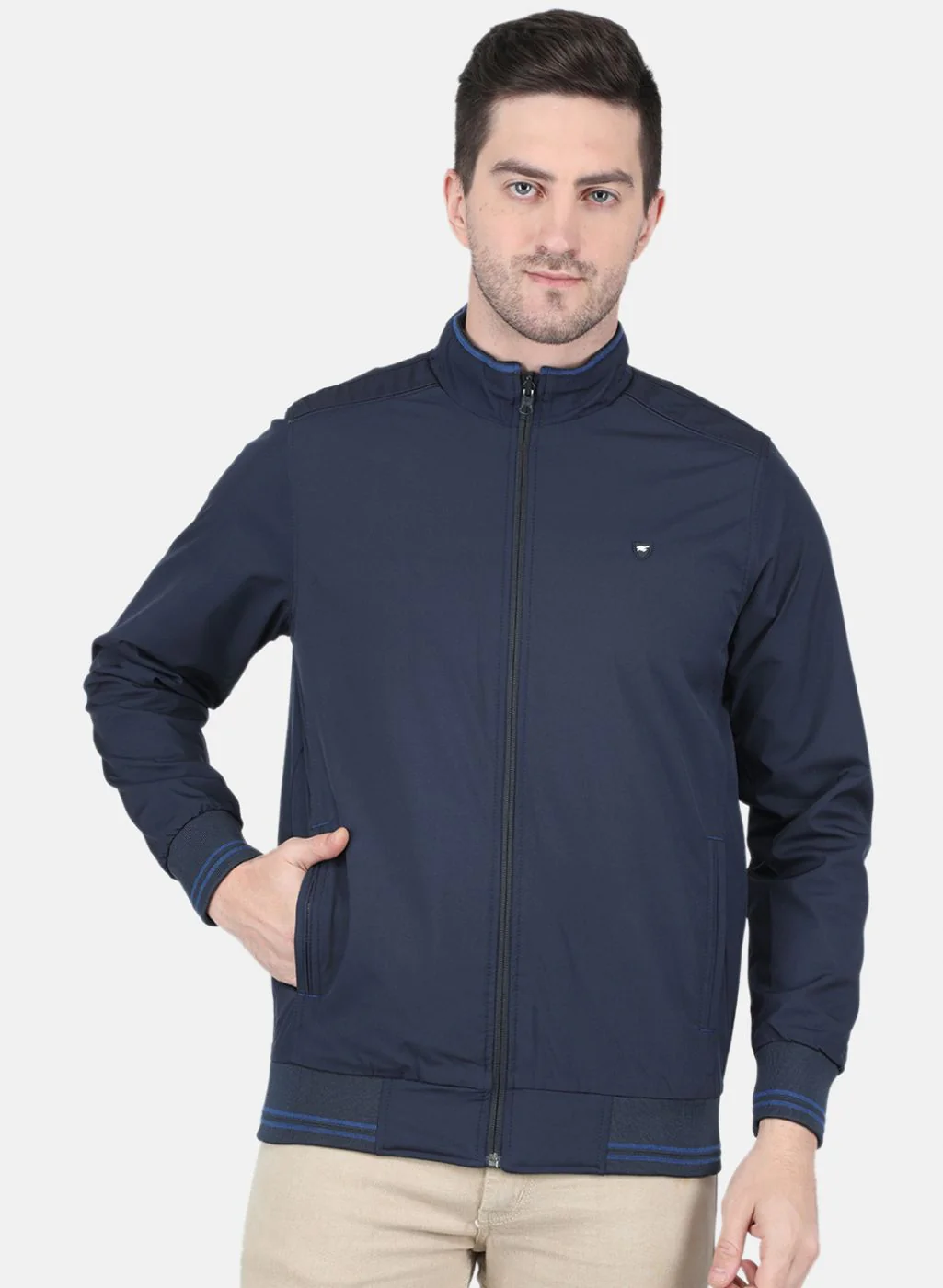 Men NAvy Blue Printed Jacket - Image 7