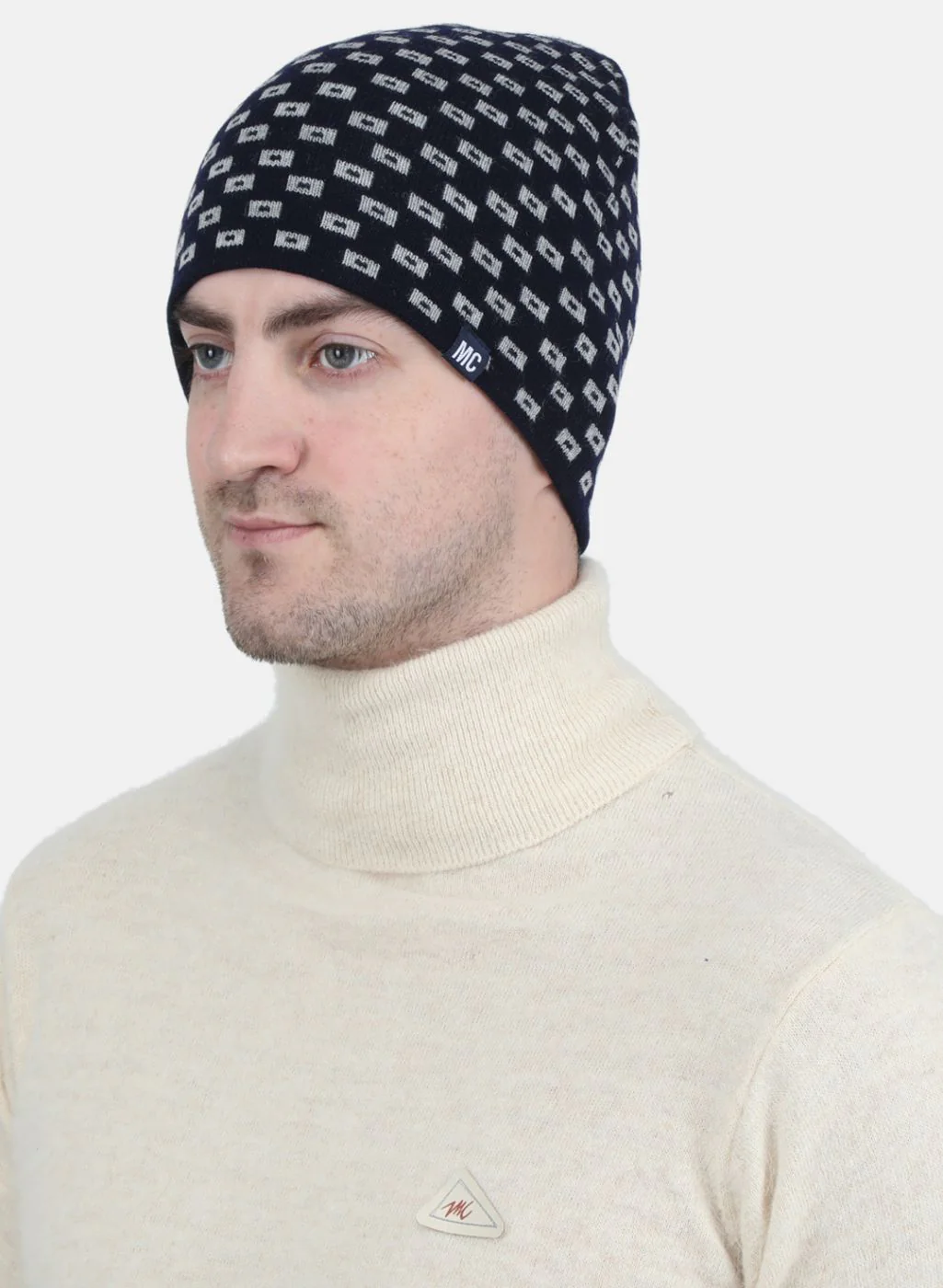 Men NAvy Blue Self Design Cap - Image 2