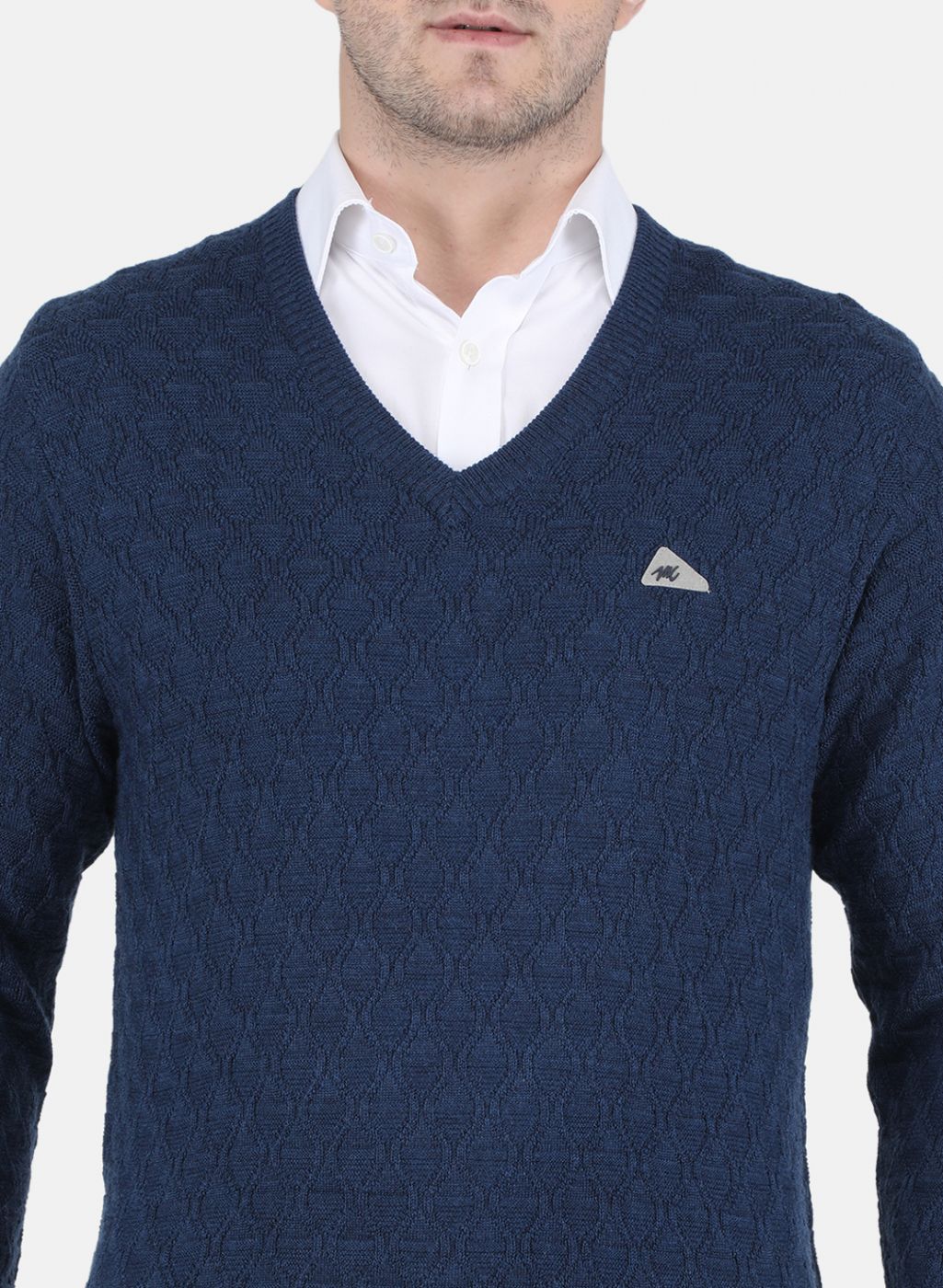 Men NAvy Blue Self design Pullover - Image 5