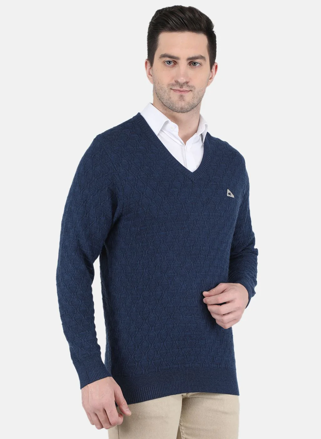 Men NAvy Blue Self design Pullover - Image 6