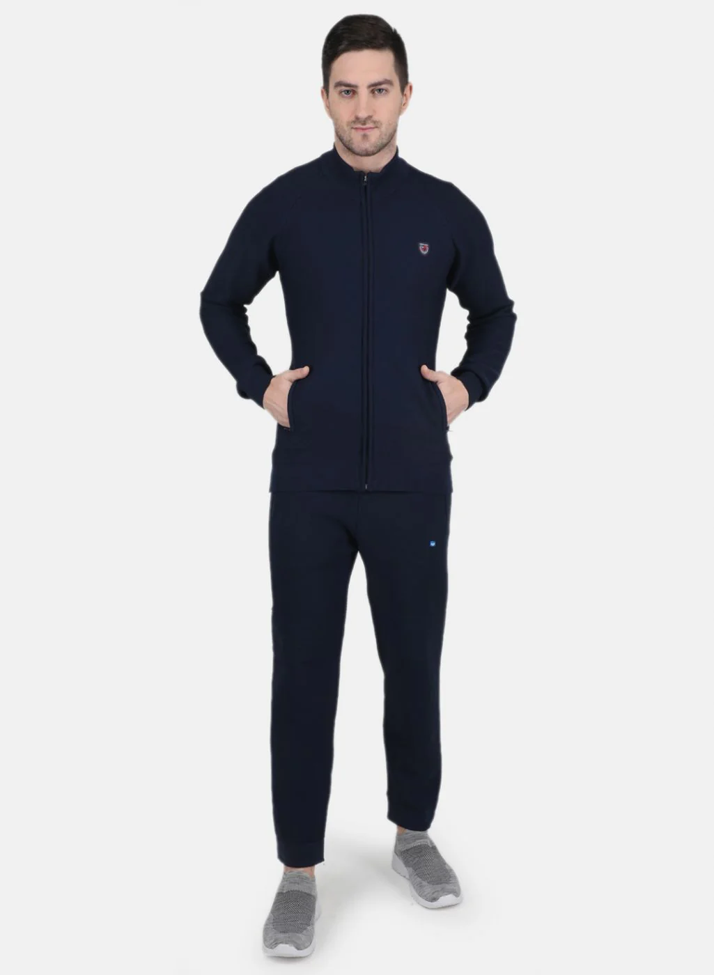 Men NAvy Blue Self Design Tracksuit