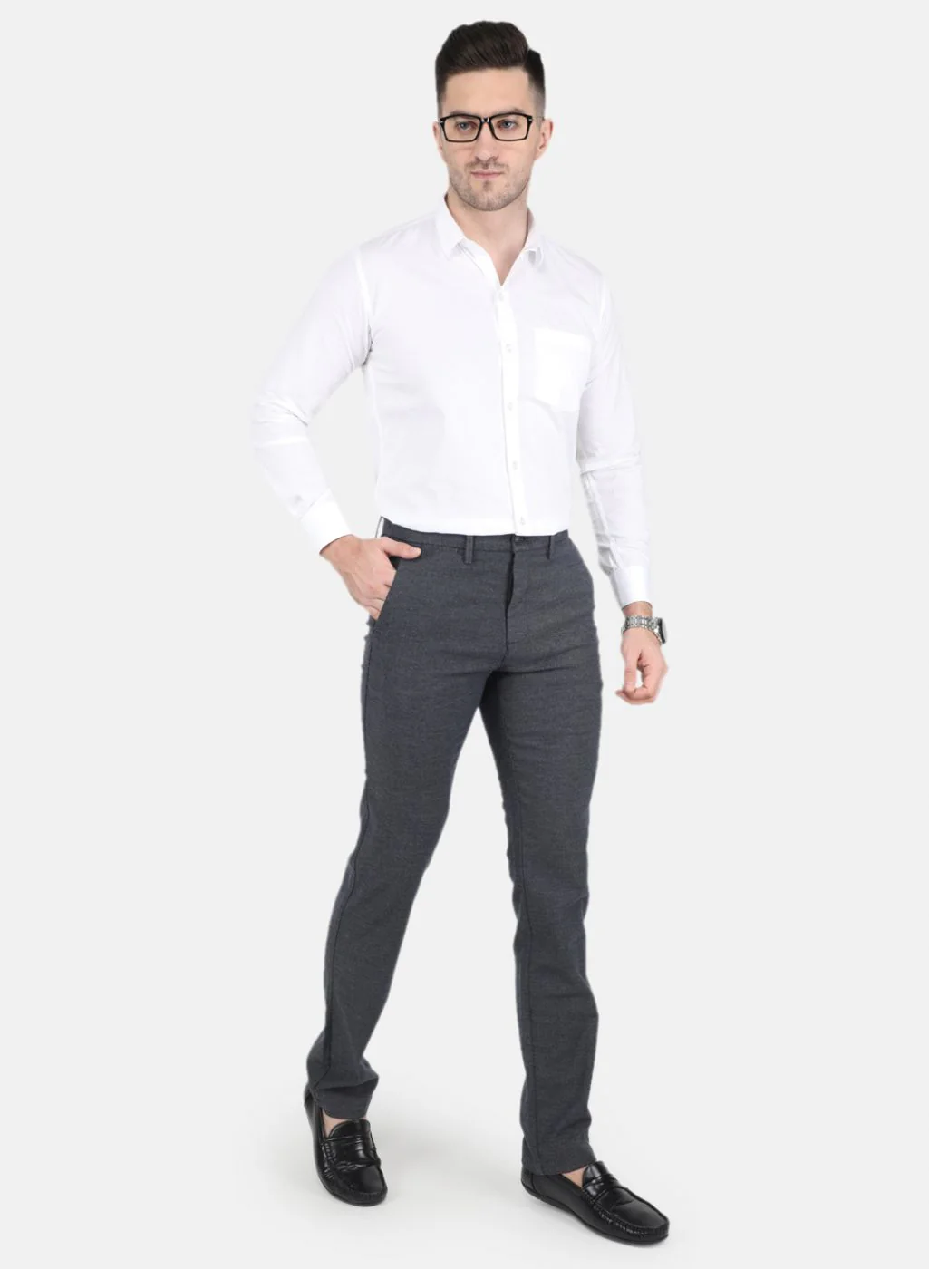 Men NAvy Blue Smart Fit Trouser - Image 4