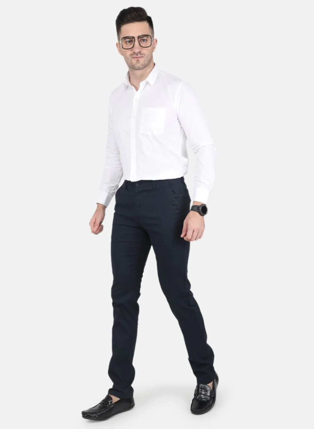 Men NAvy Blue Smart Fit Trouser - Image 4