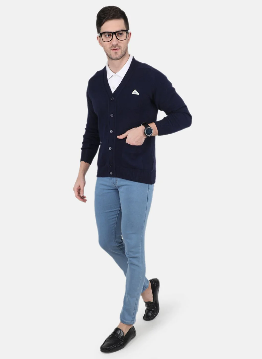 Men NAvy Blue Solid Cardigan - Image 4