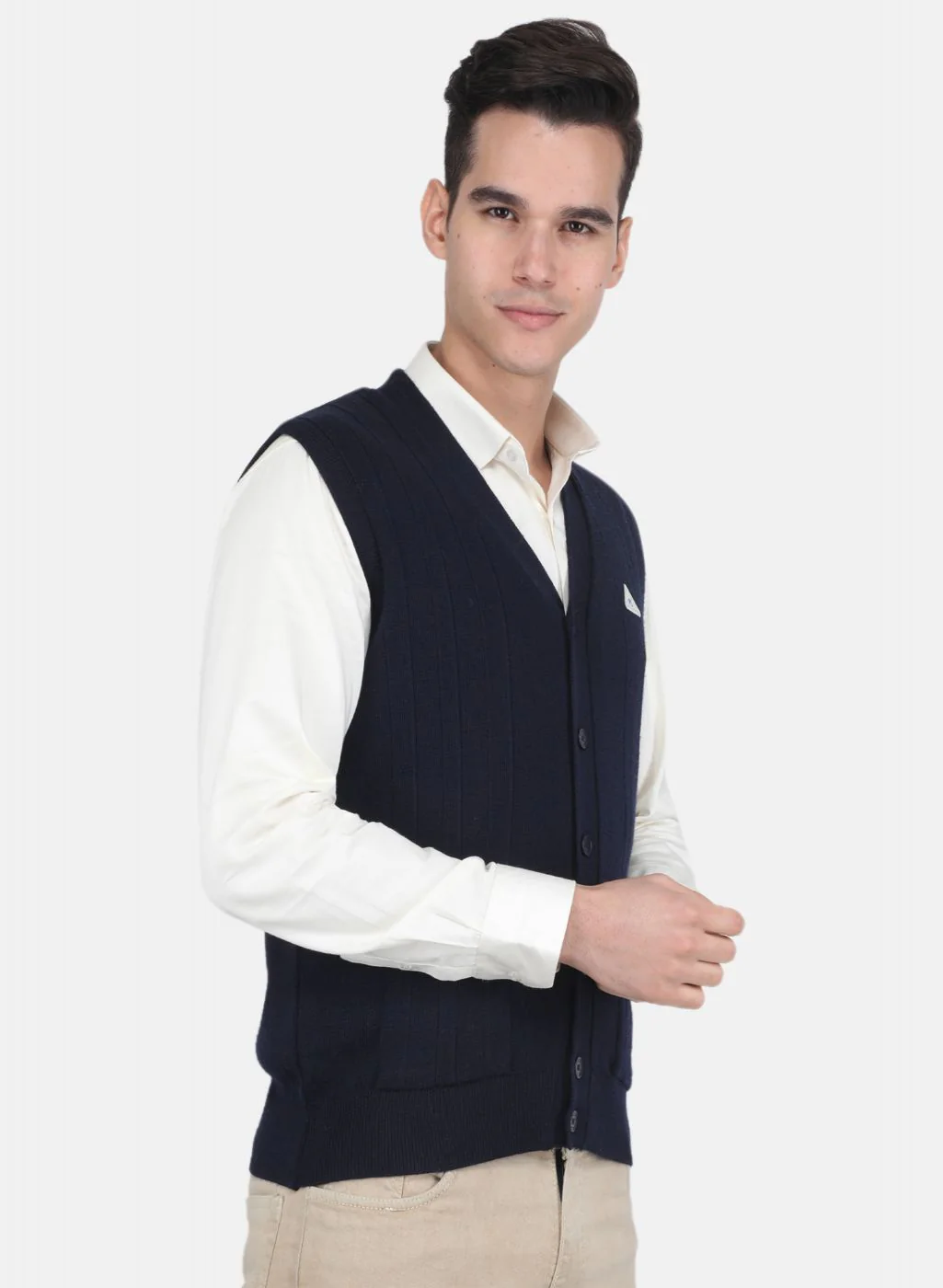 Men NAvy Blue Solid Cardigan - Image 6