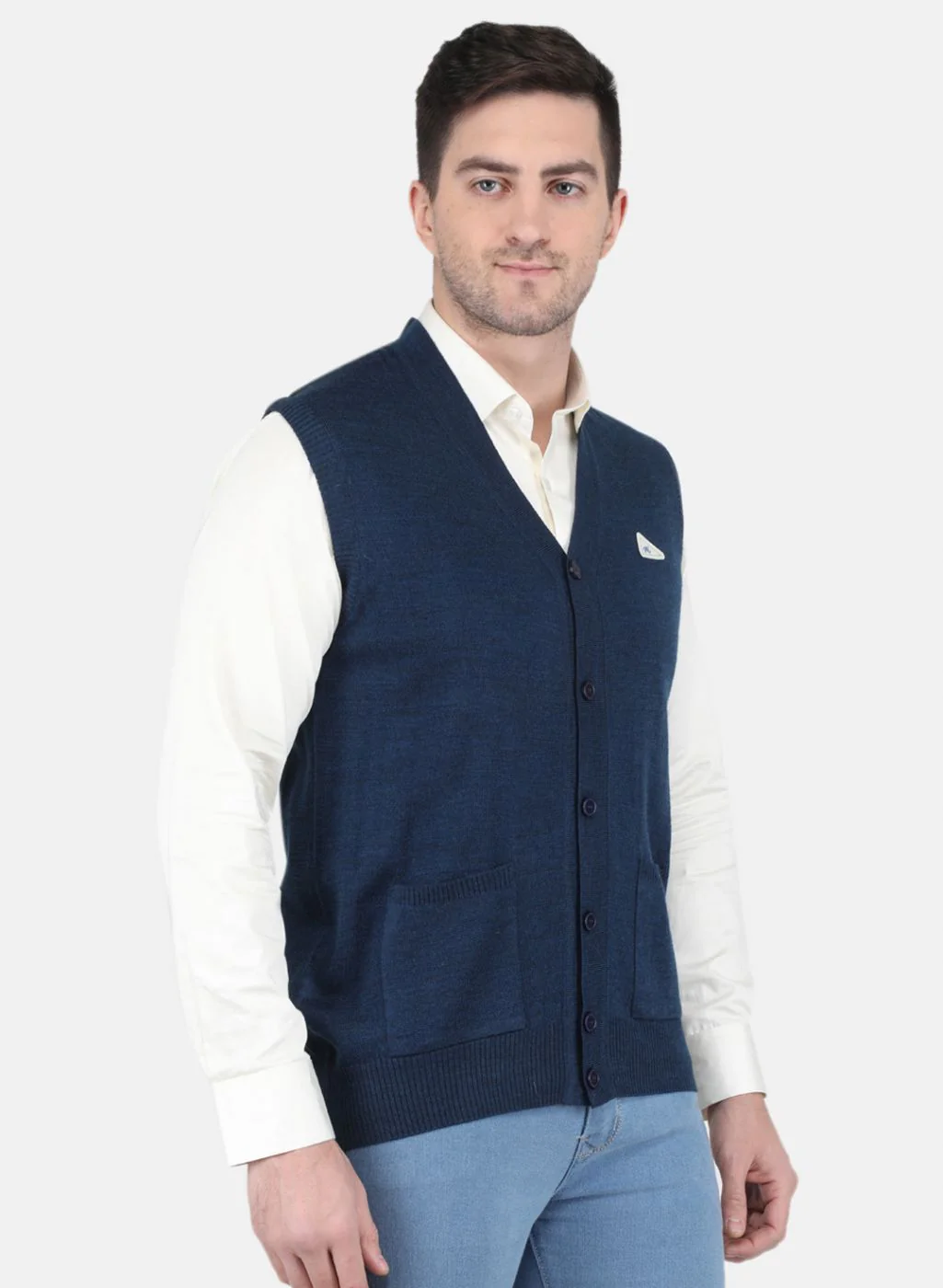 Men NAvy Blue Solid Cardigan - Image 6