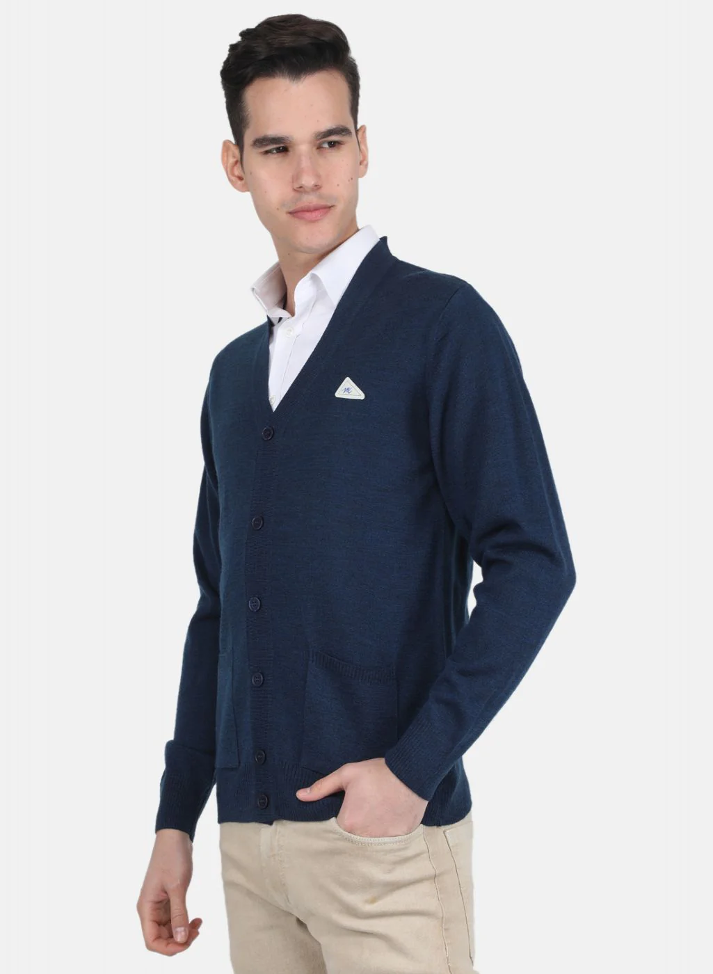 Men NAvy Blue Solid Cardigan - Image 2