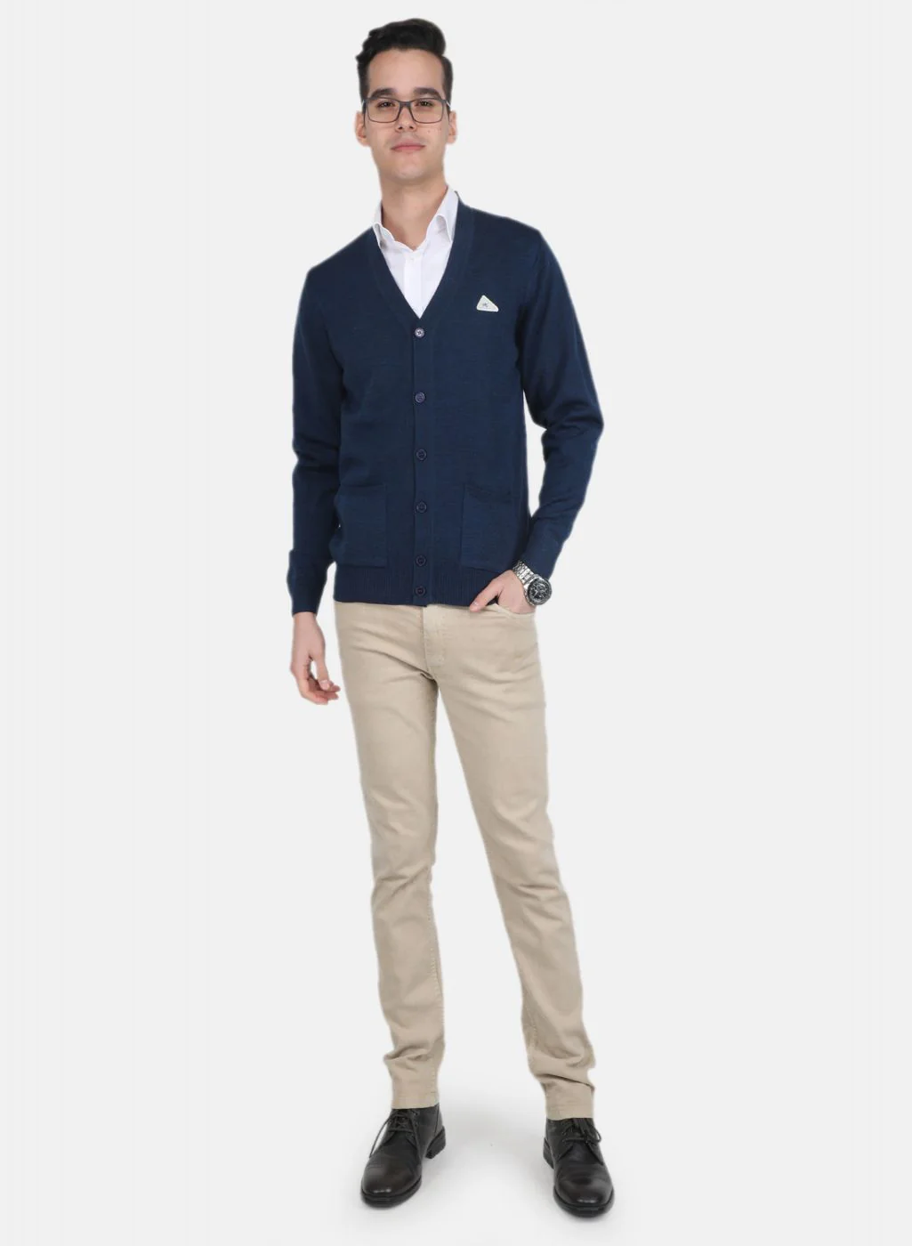 Men NAvy Blue Solid Cardigan - Image 4