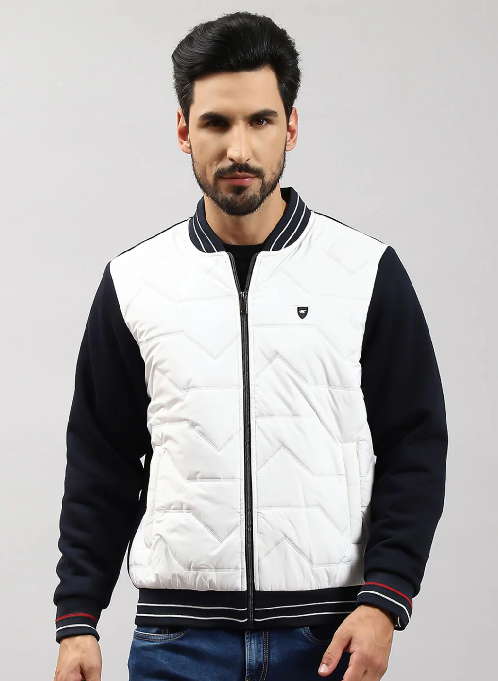 Men NAvy Blue Solid Cotton Blend Jacket