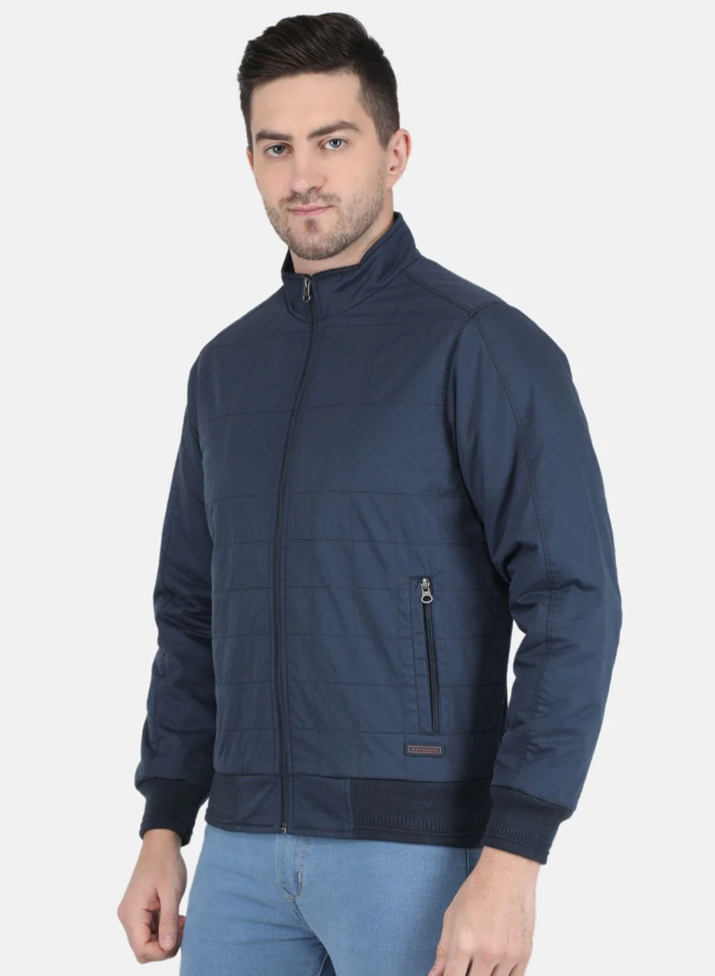 Men NAvy Blue Solid Jacket - Image 2