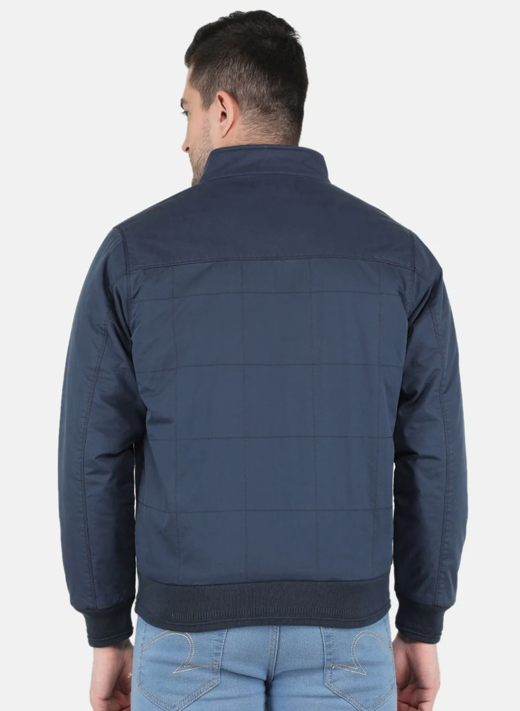 Men NAvy Blue Solid Jacket - Image 3