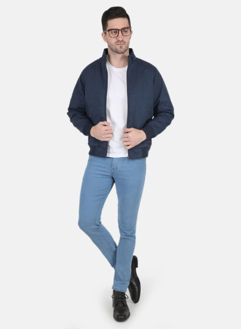 Men NAvy Blue Solid Jacket - Image 4