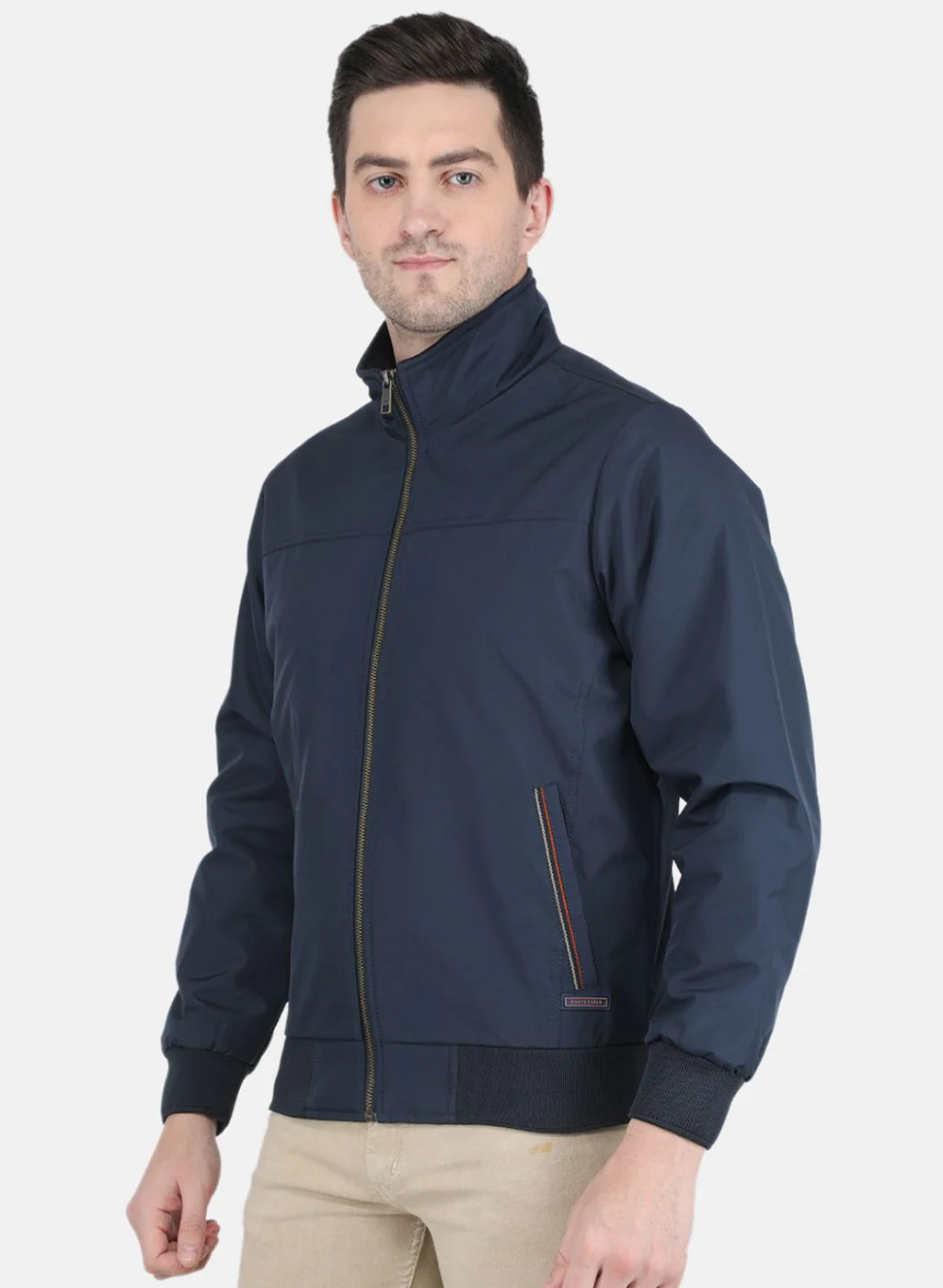 Men NAvy Blue Solid Jacket - Image 2