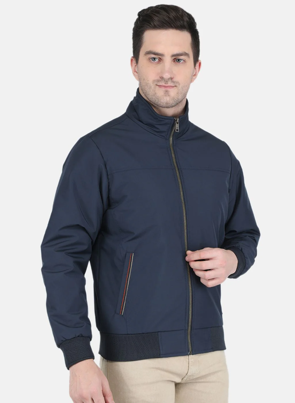 Men NAvy Blue Solid Jacket - Image 6