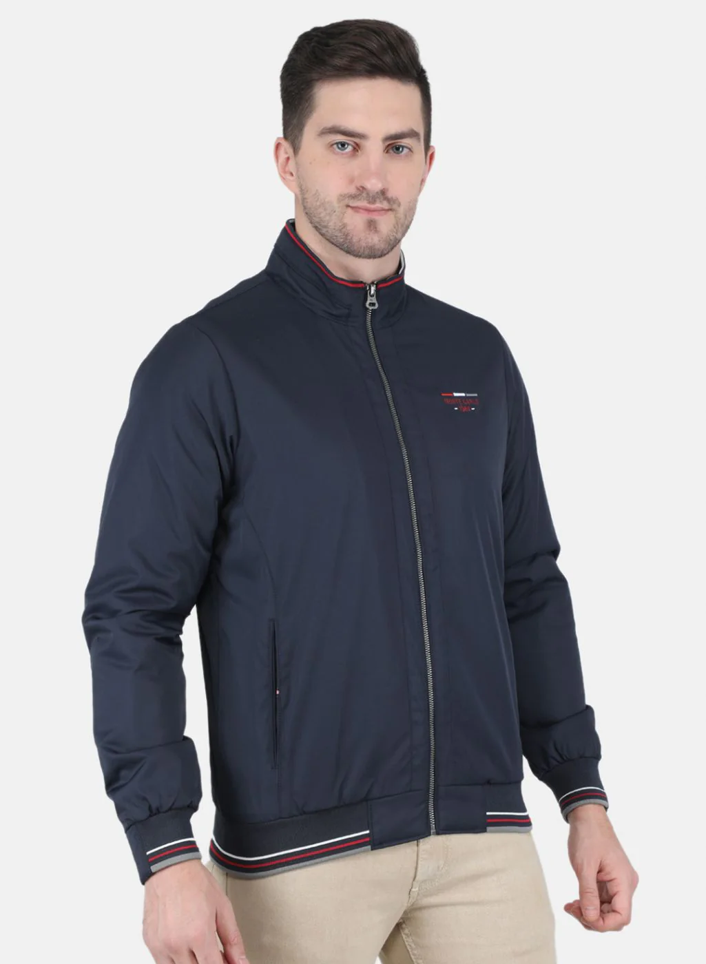 Men NAvy Blue Solid Jacket - Image 6