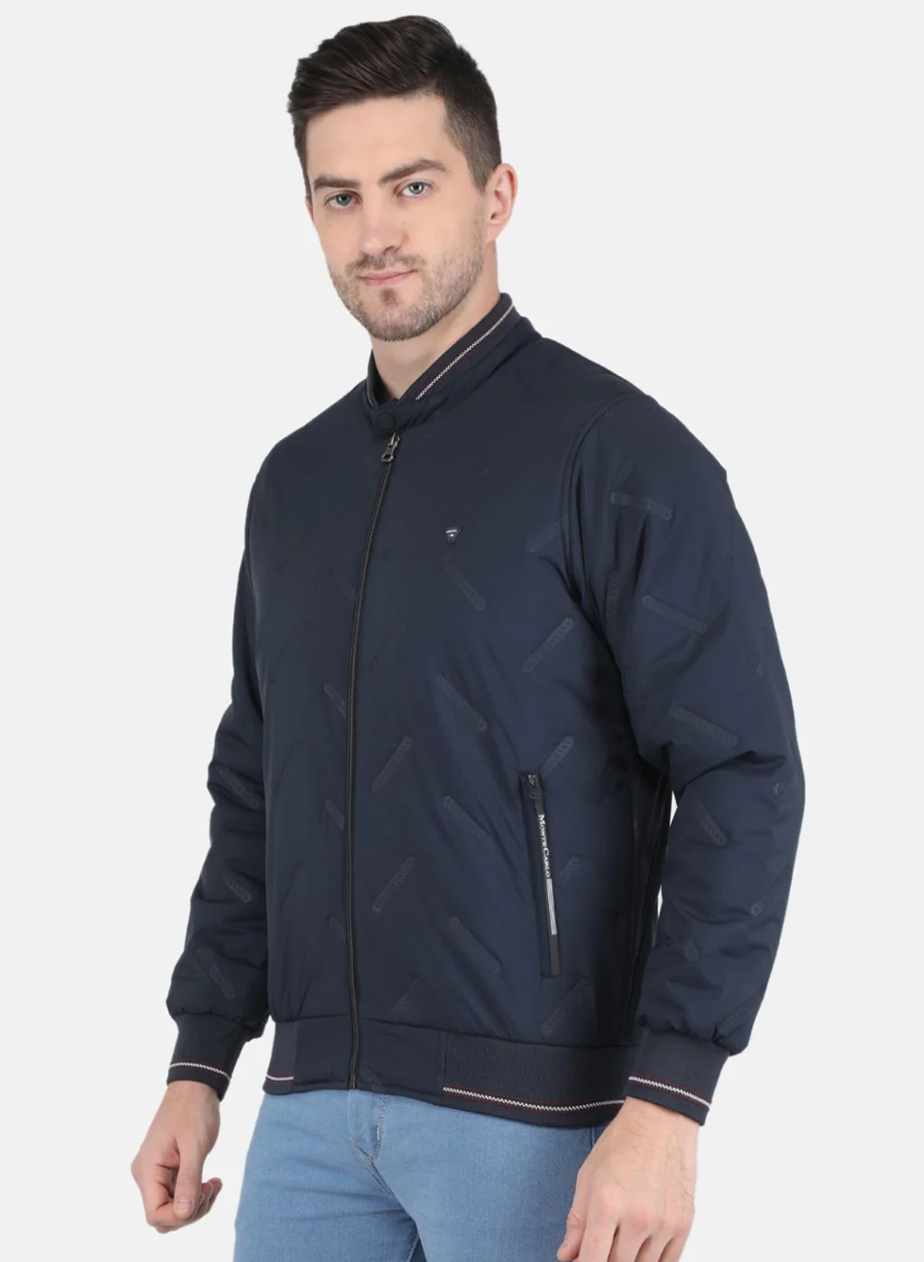 Men NAvy Blue Solid Jacket - Image 2