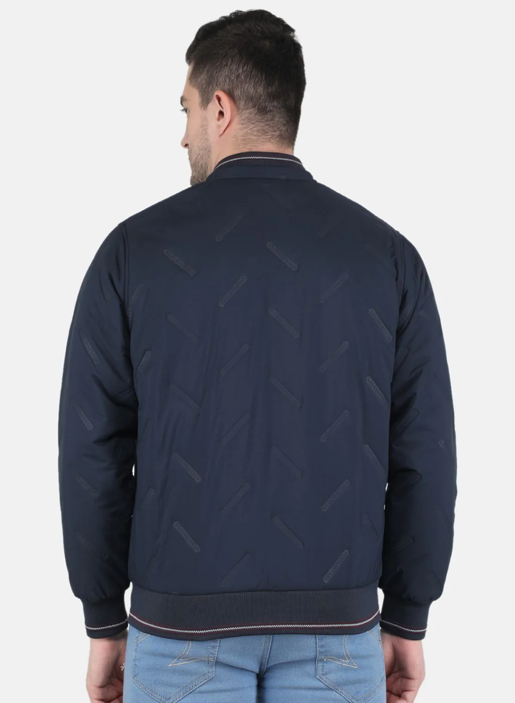 Men NAvy Blue Solid Jacket - Image 3