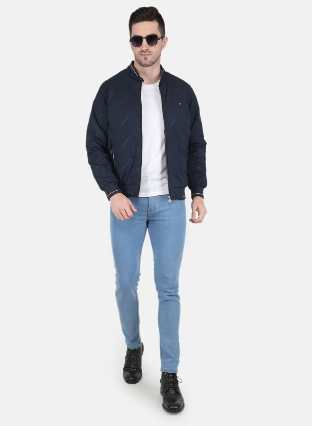 Men NAvy Blue Solid Jacket - Image 4