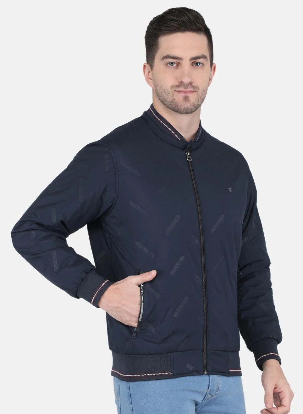 Men NAvy Blue Solid Jacket - Image 6