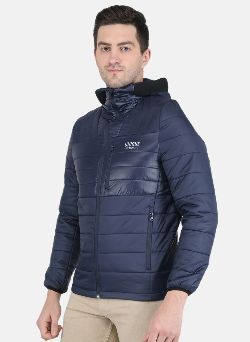Men NAvy Blue Solid Jacket - Image 2