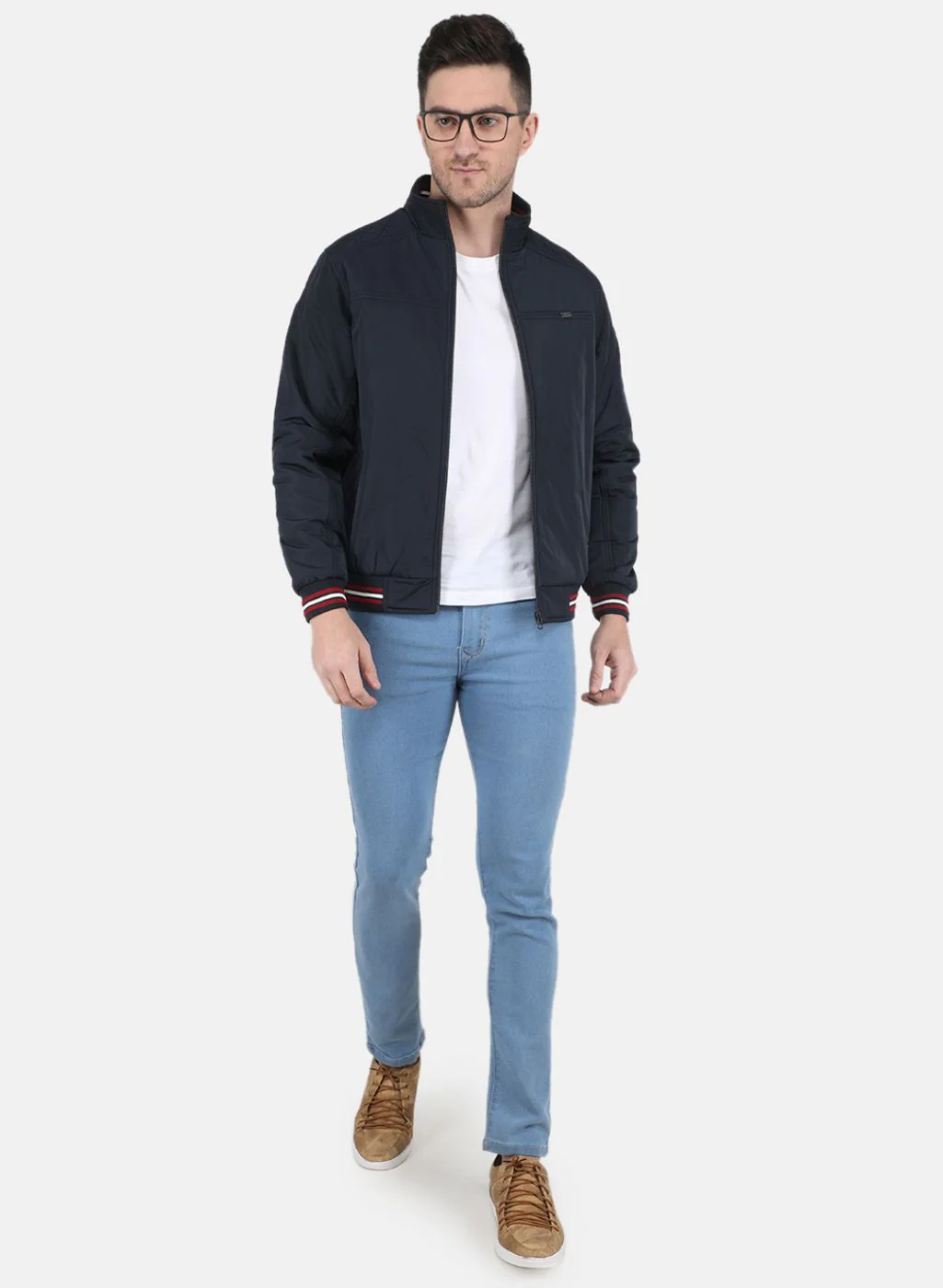 Men NAvy Blue Solid Jacket - Image 4