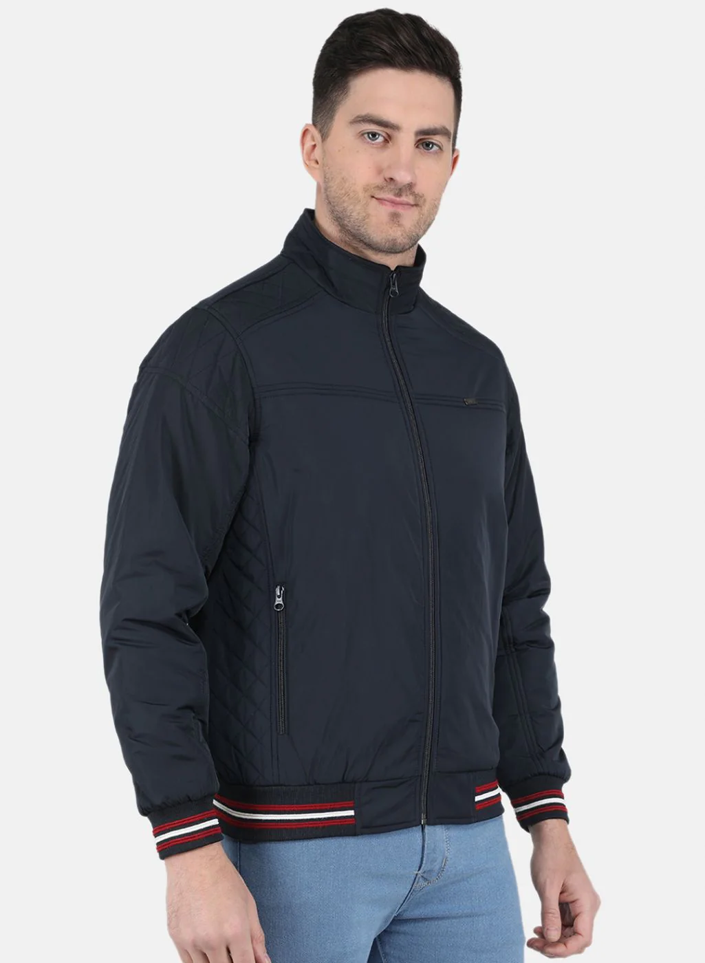 Men NAvy Blue Solid Jacket - Image 6