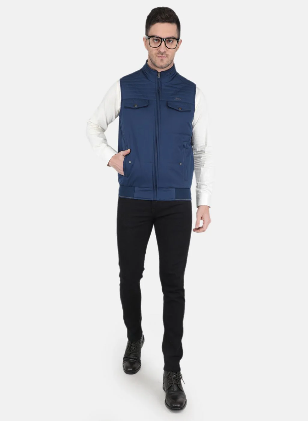 Men NAvy Blue Solid Jacket - Image 4