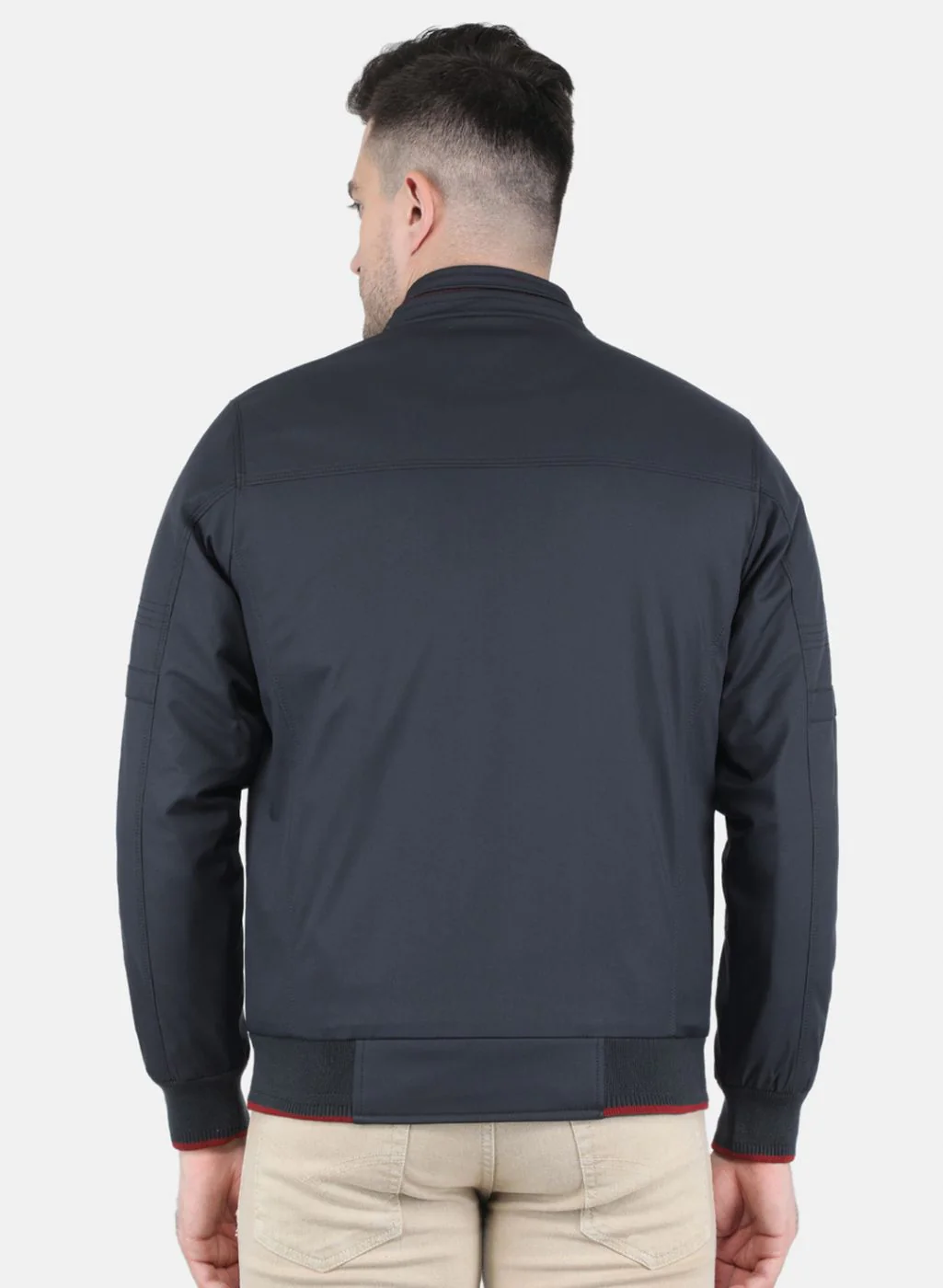 Men NAvy Blue Solid Jacket - Image 3