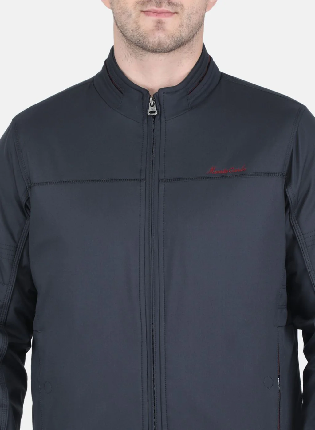 Men NAvy Blue Solid Jacket - Image 5