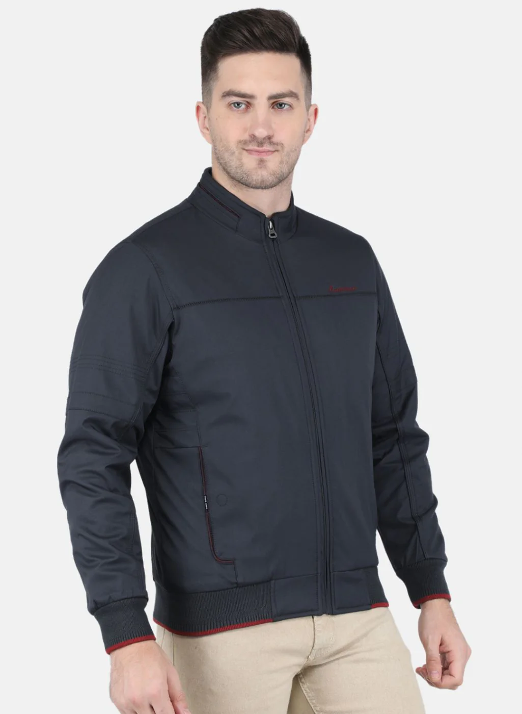 Men NAvy Blue Solid Jacket - Image 6