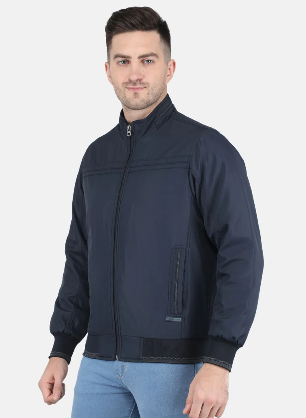 Men NAvy Blue Solid Jacket - Image 2