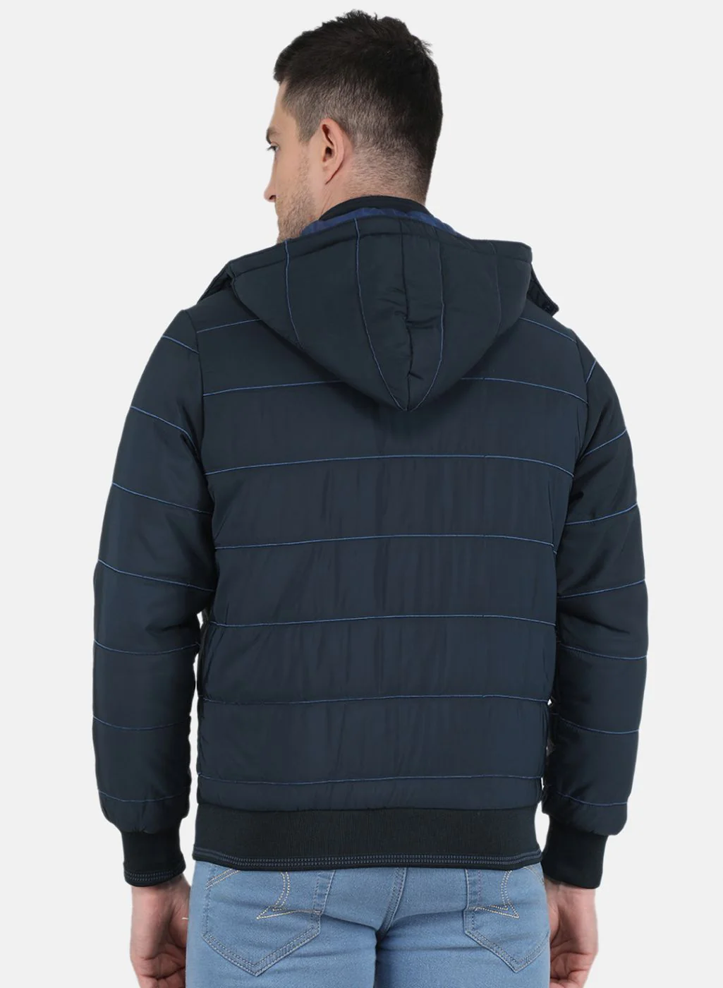 Men NAvy Blue Solid Jacket - Image 3