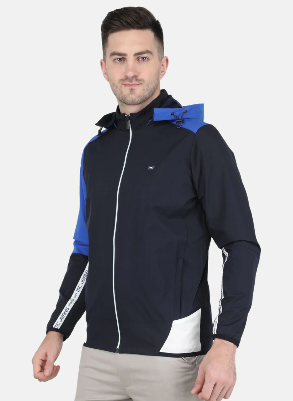 Men NAvy Blue Solid Jacket - Image 2