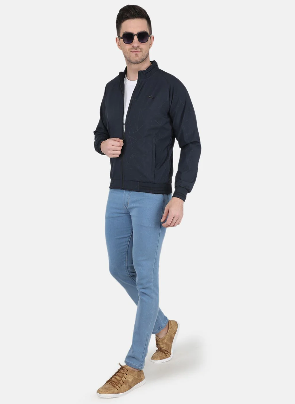 Men NAvy Blue Solid Jacket - Image 4