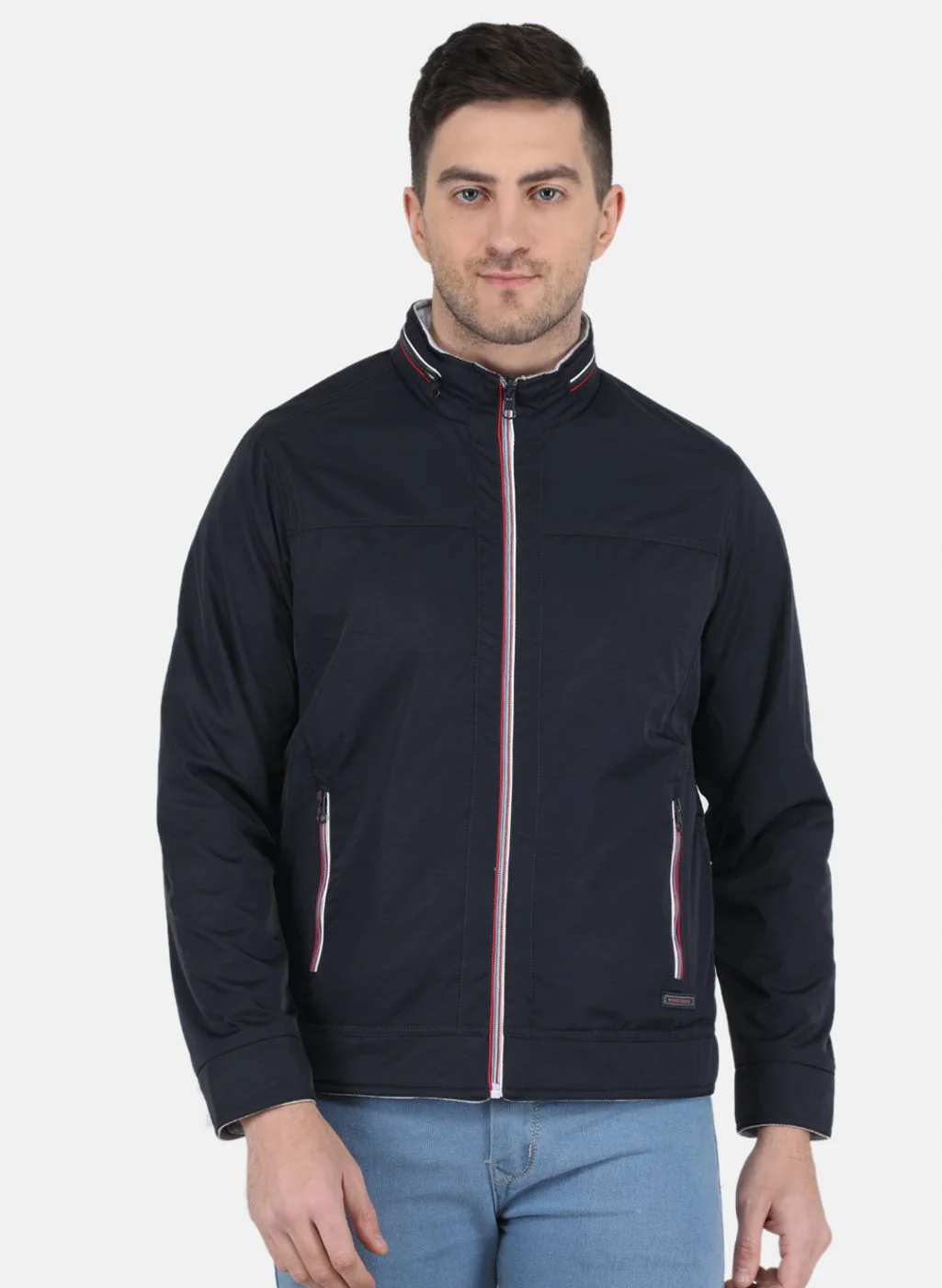 Men NAvy Blue Solid Jacket