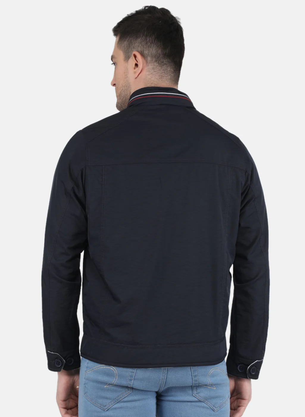 Men NAvy Blue Solid Jacket - Image 3