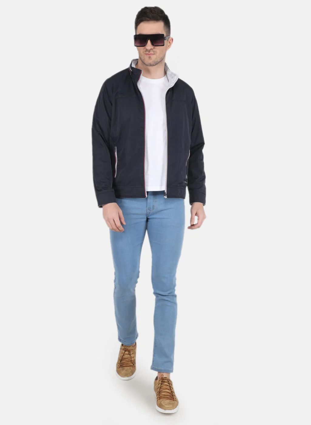 Men NAvy Blue Solid Jacket - Image 4