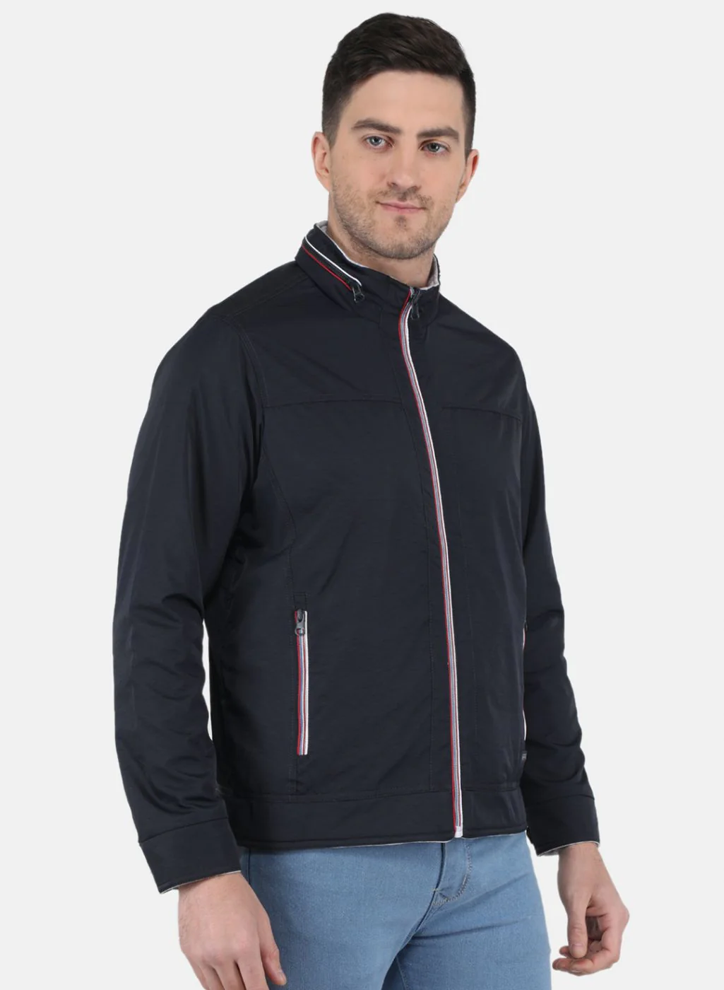Men NAvy Blue Solid Jacket - Image 6